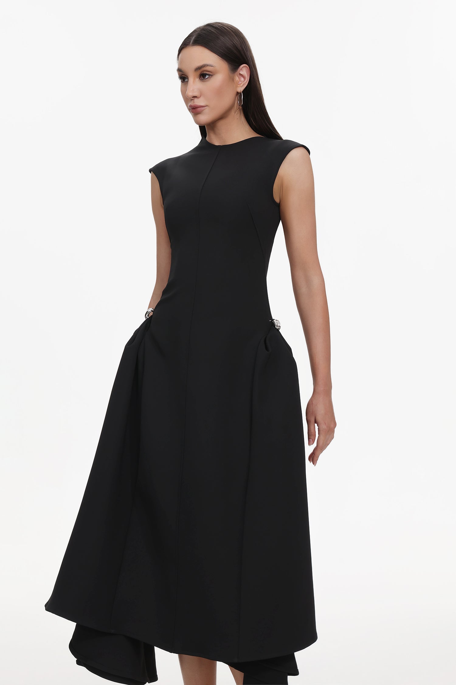 Cecilia Black Sleeveless Maxi Dress with Side Detailing