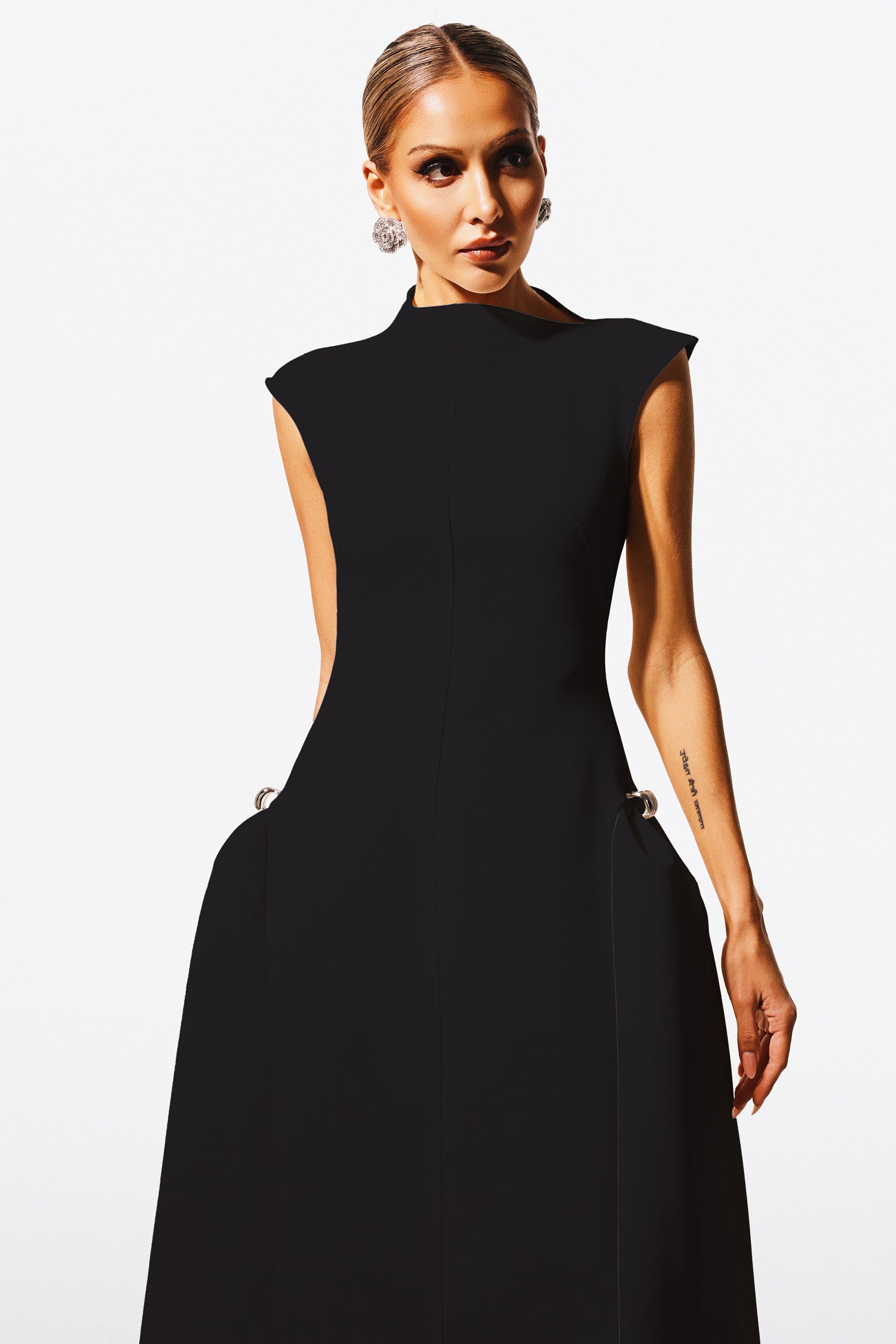 Cecilia Black Sleeveless Maxi Dress with Elegant Silhouette and Side Detailing