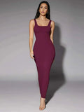 Cecilia Maxi Dress - Square Neckline - Shaped Pencil Hem - Backless Detail - Elegant Style