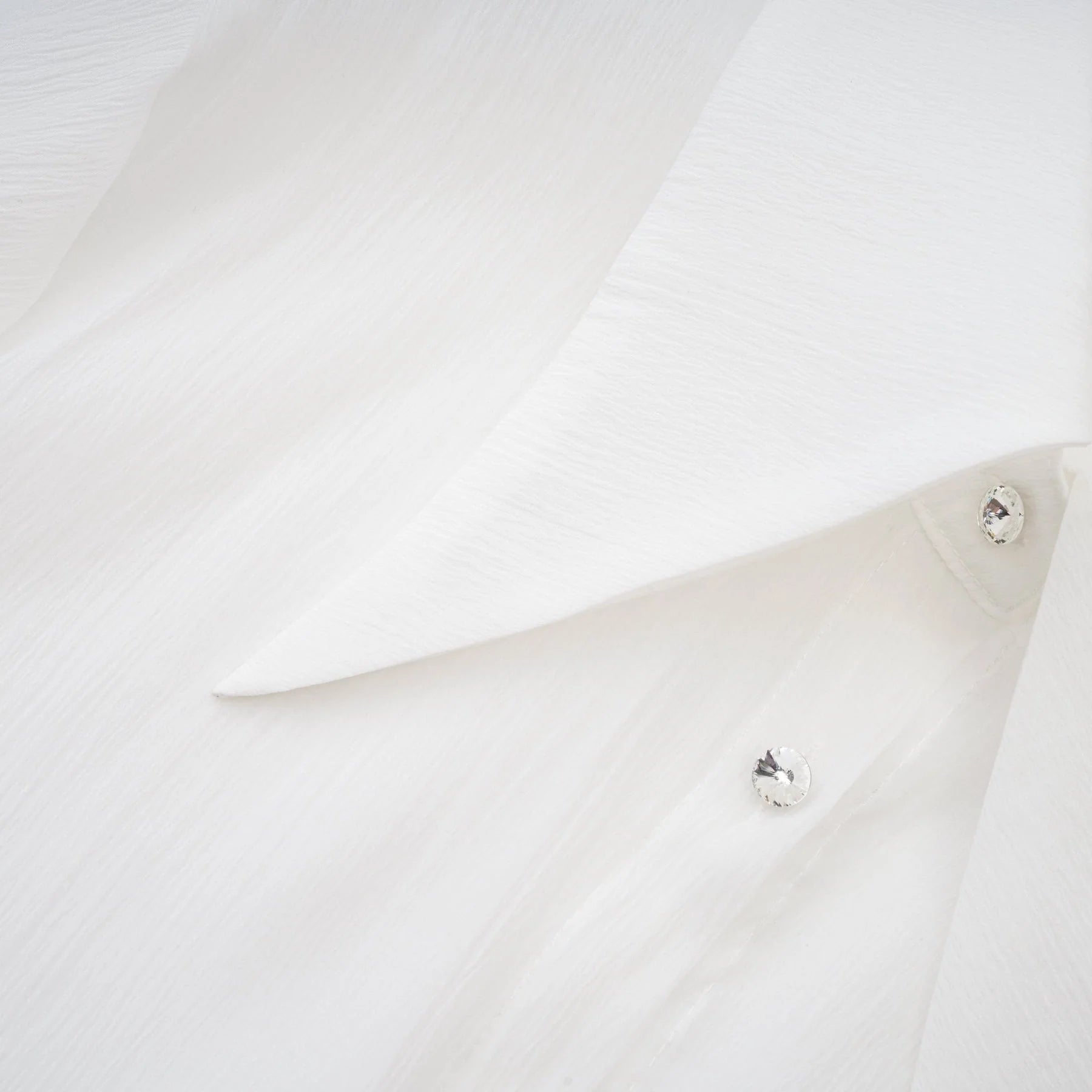 Cecilia Mini Dress - Point Collar - Long Sleeves - Embellished Button Detailing & Ruffled Hem