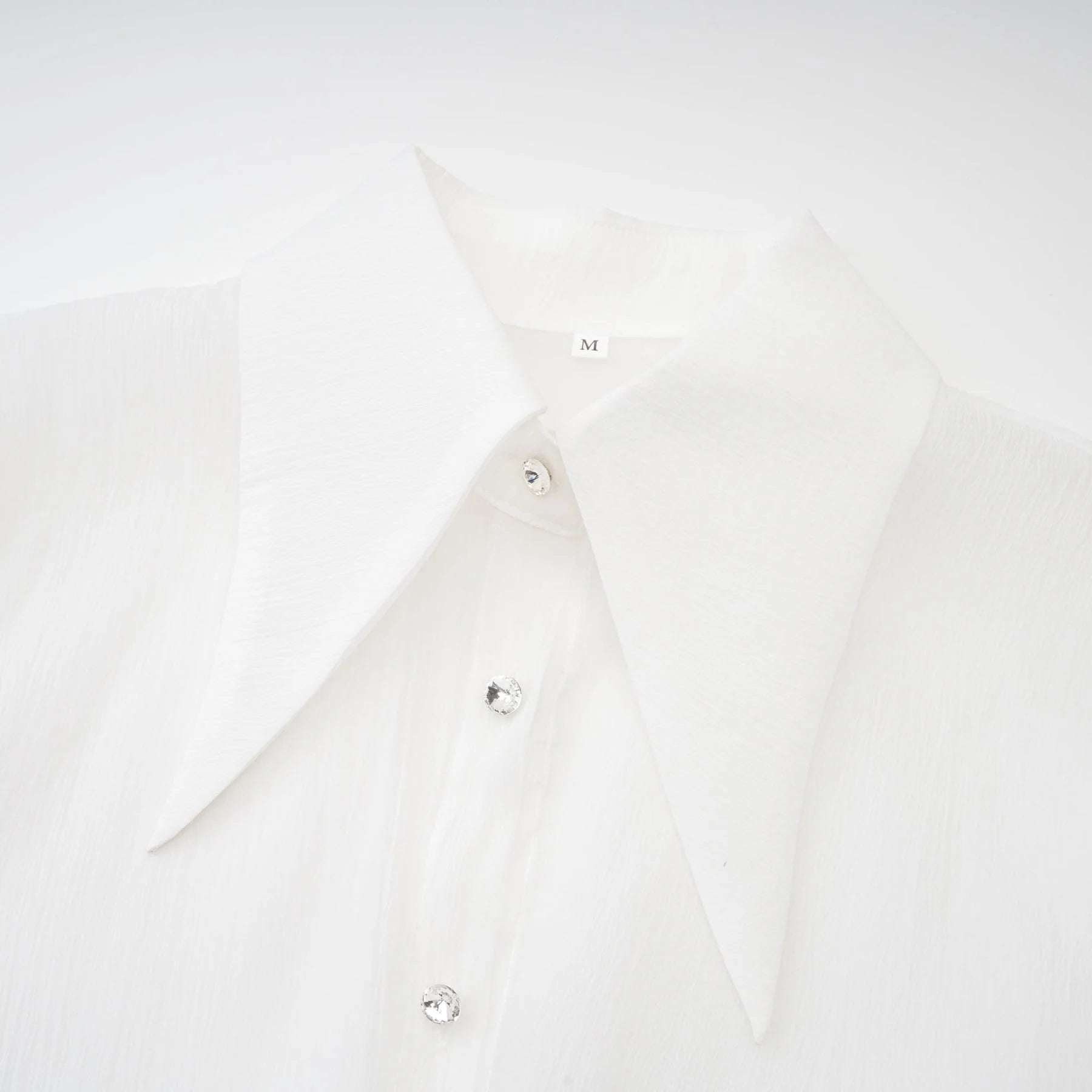 Cecilia Mini Dress - Point Collar - Long Sleeves - Embellished Button Detailing & Ruffled Hem