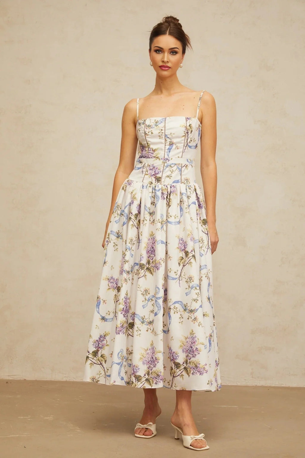Celeste Midi Dress Floral Print White & Multicolor