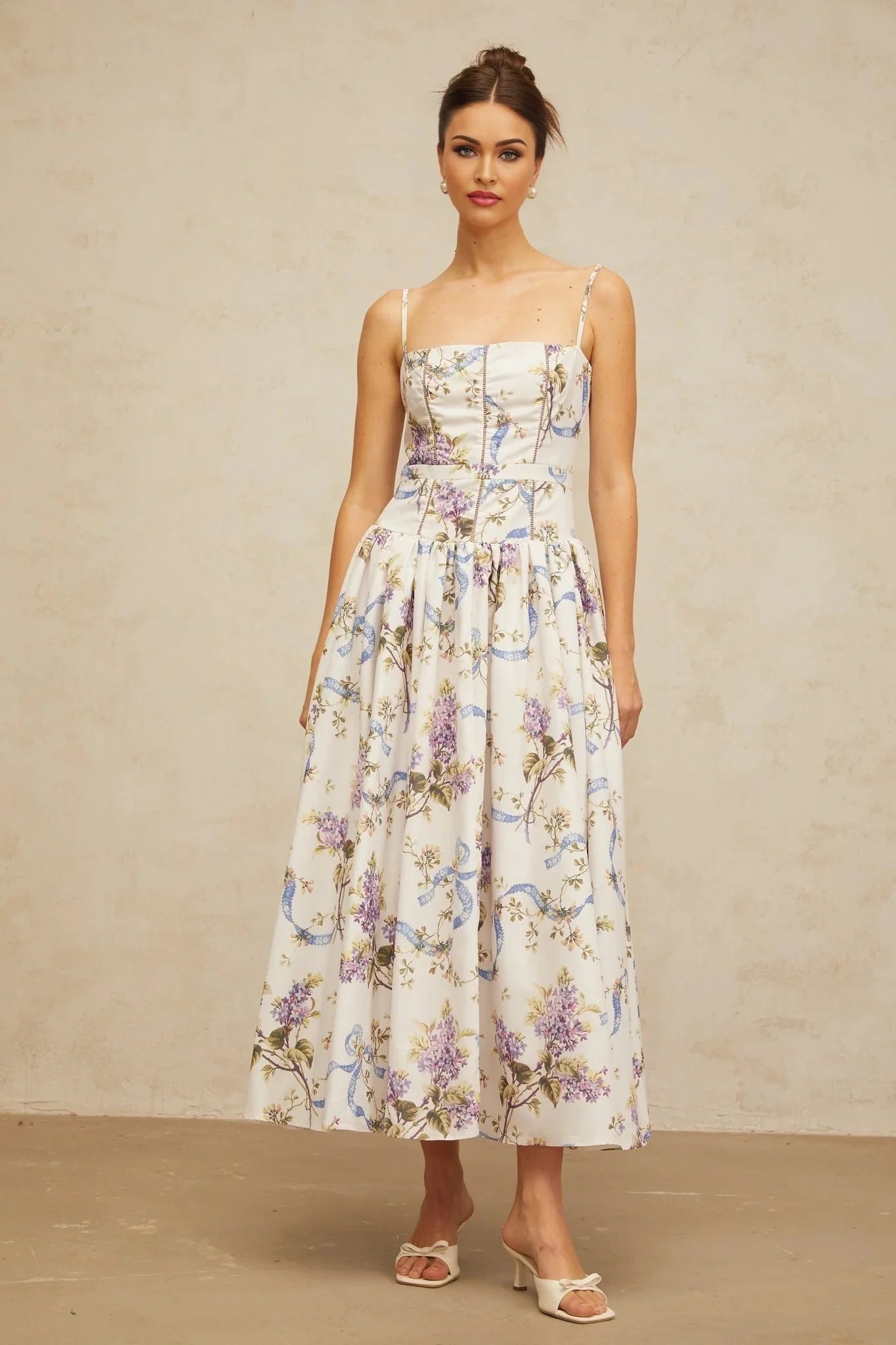 Celeste Midi Dress Floral Print White & Multicolor