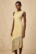 Celeste Midi Dress Neutrals Fringe Macram & Metallic Trim