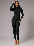 Celestina Jumpsuit - High Stretch Elasticity - Skinny Fit - Casual Style - Long Length - Stand Collar Neckline - Regular Sleeve Type