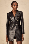 Celestina Mini Dress - Faux Leather - Lion Head Buttons - Double - Breasted Fastening