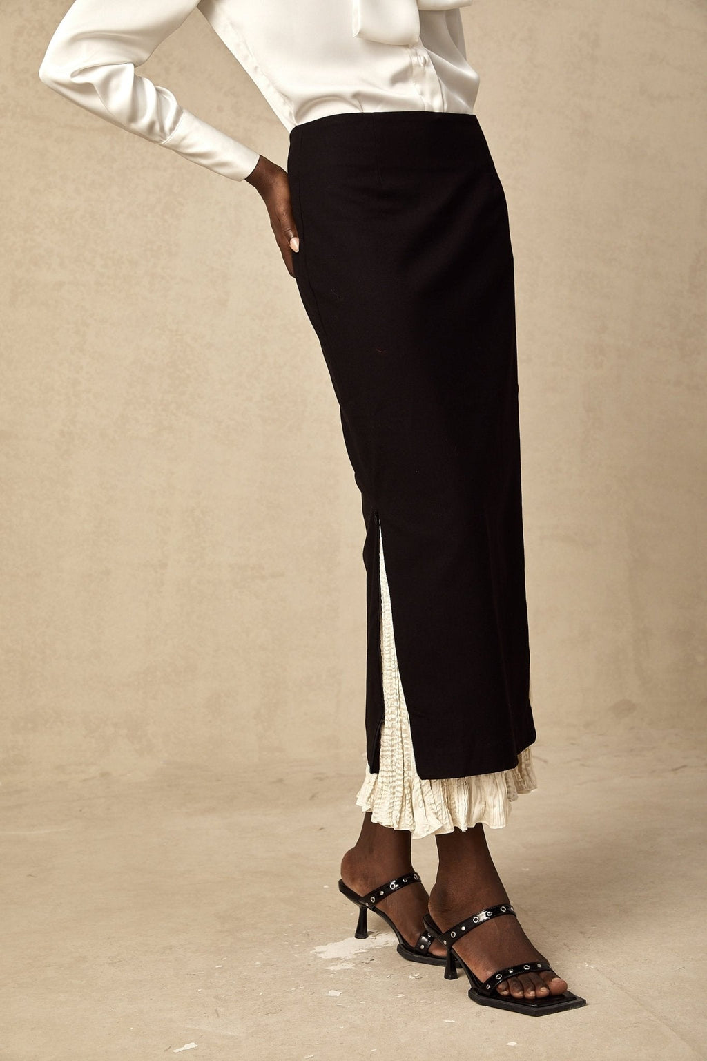 Celestina Skirt - Color Blocked Design - Panelled Ruffles - Scallop Hem - Side Zip Fastening
