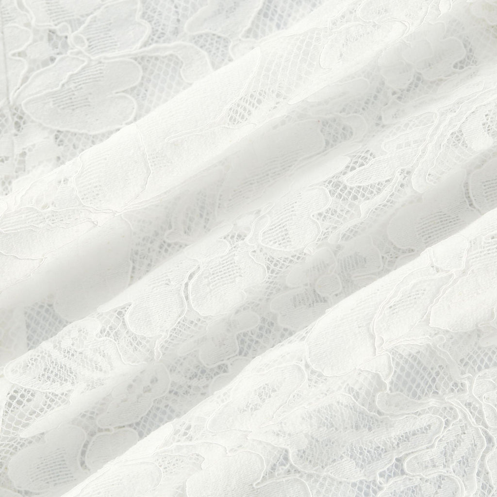Céline Midi Dress - Romantic Flared Sleeves - Delicate Lace Trim - A - Line Silhouette - Ruffled Hemline - Concealed Zipper