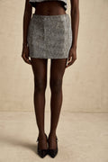 Chantal Skirt - Timeless Herringbone Pattern - Mini Length - Stud Accents - Side Zip Closure - Comfortable Fabric Blend
