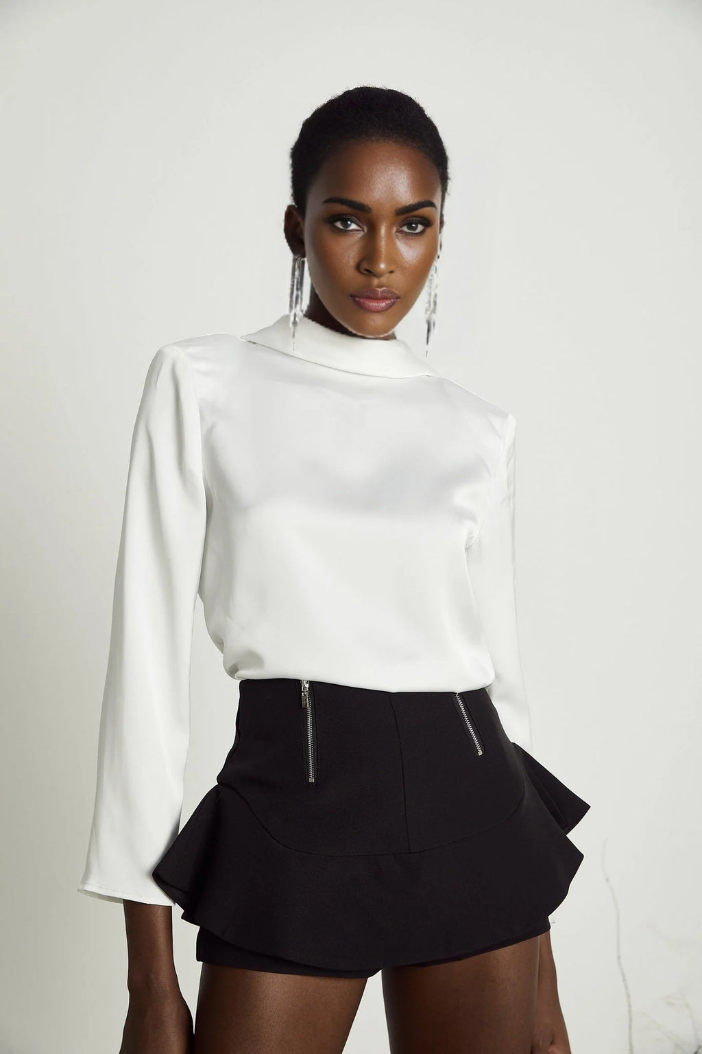 Charlee Stylish Culotte Shorts - Flounce Hem - Layered Design - High Waist - Front Zip Fastening