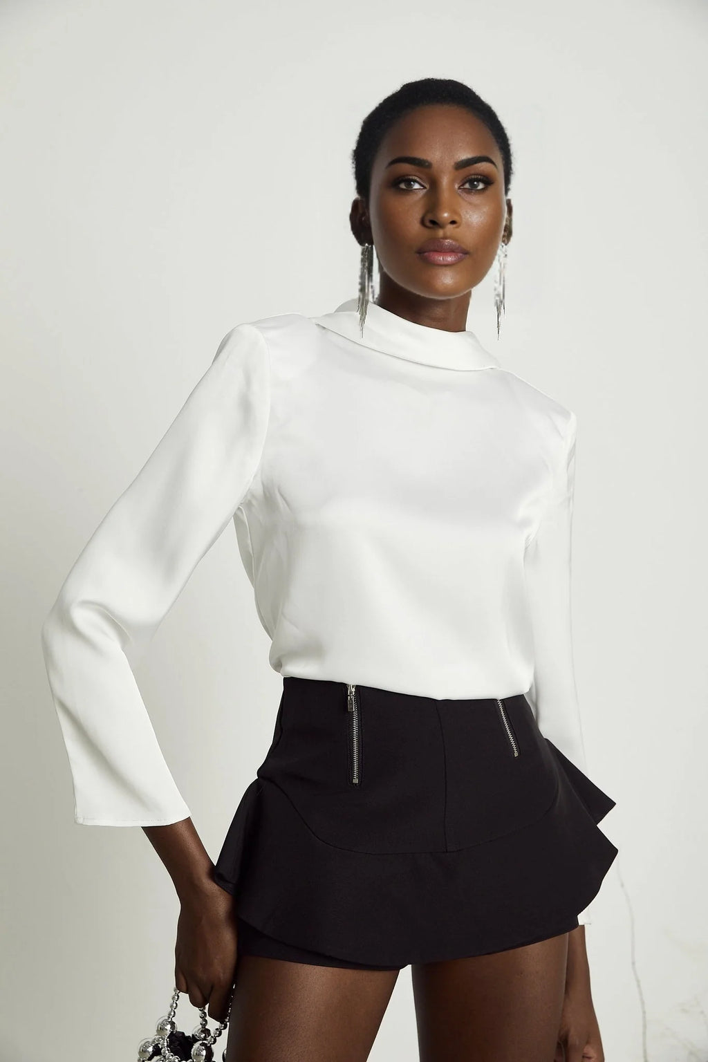 Charlee Stylish Culotte Shorts - Flounce Hem - Layered Design - High Waist - Front Zip Fastening