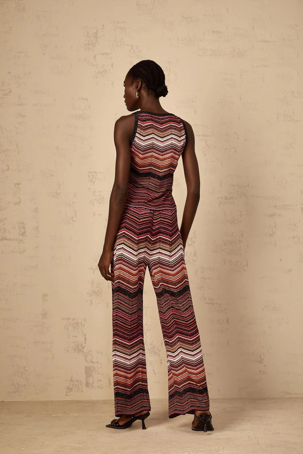 Charlee Top & Trousers Set with Chevron Pattern in Red