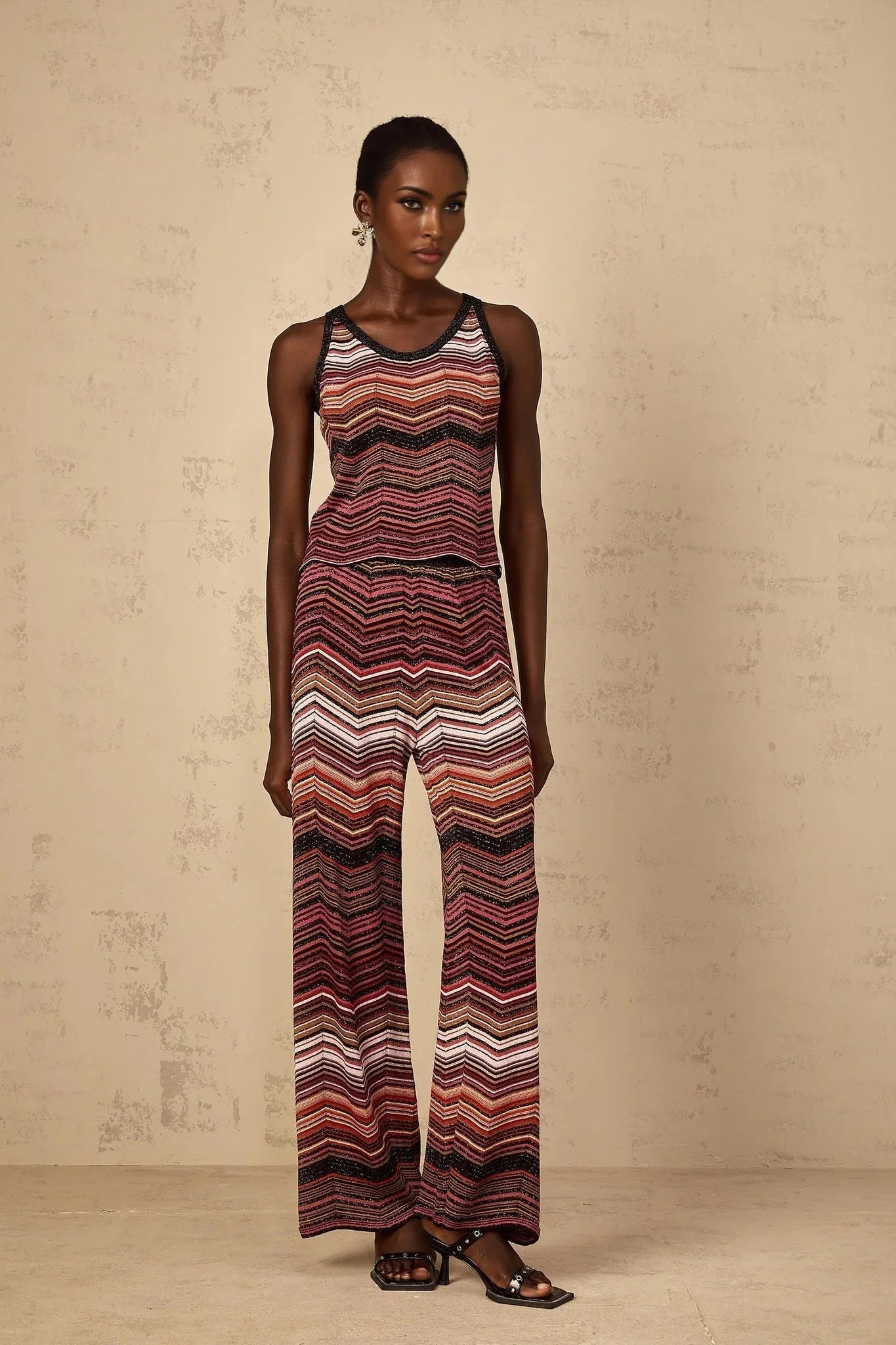 Charlee Top & Trousers Set with Chevron Pattern in Red