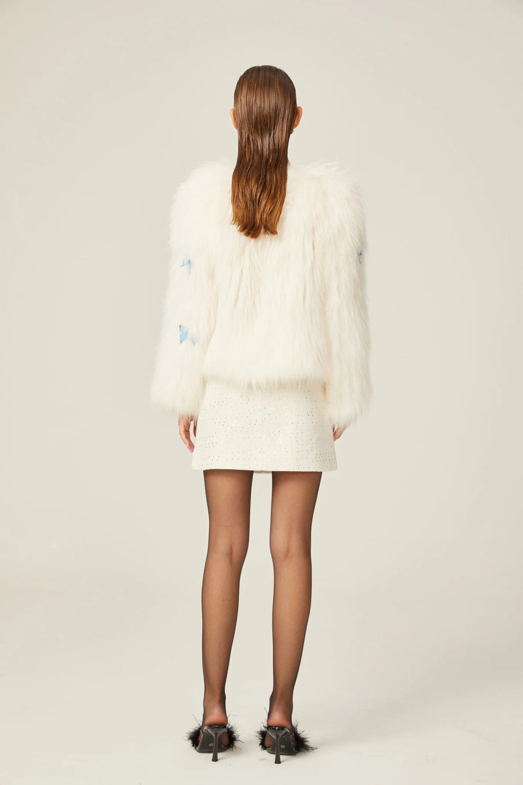 Charleigh Jacket - Long Sleeve - Faux - Fur Detailing - 3D Butterfly Decoration - Cropped Style