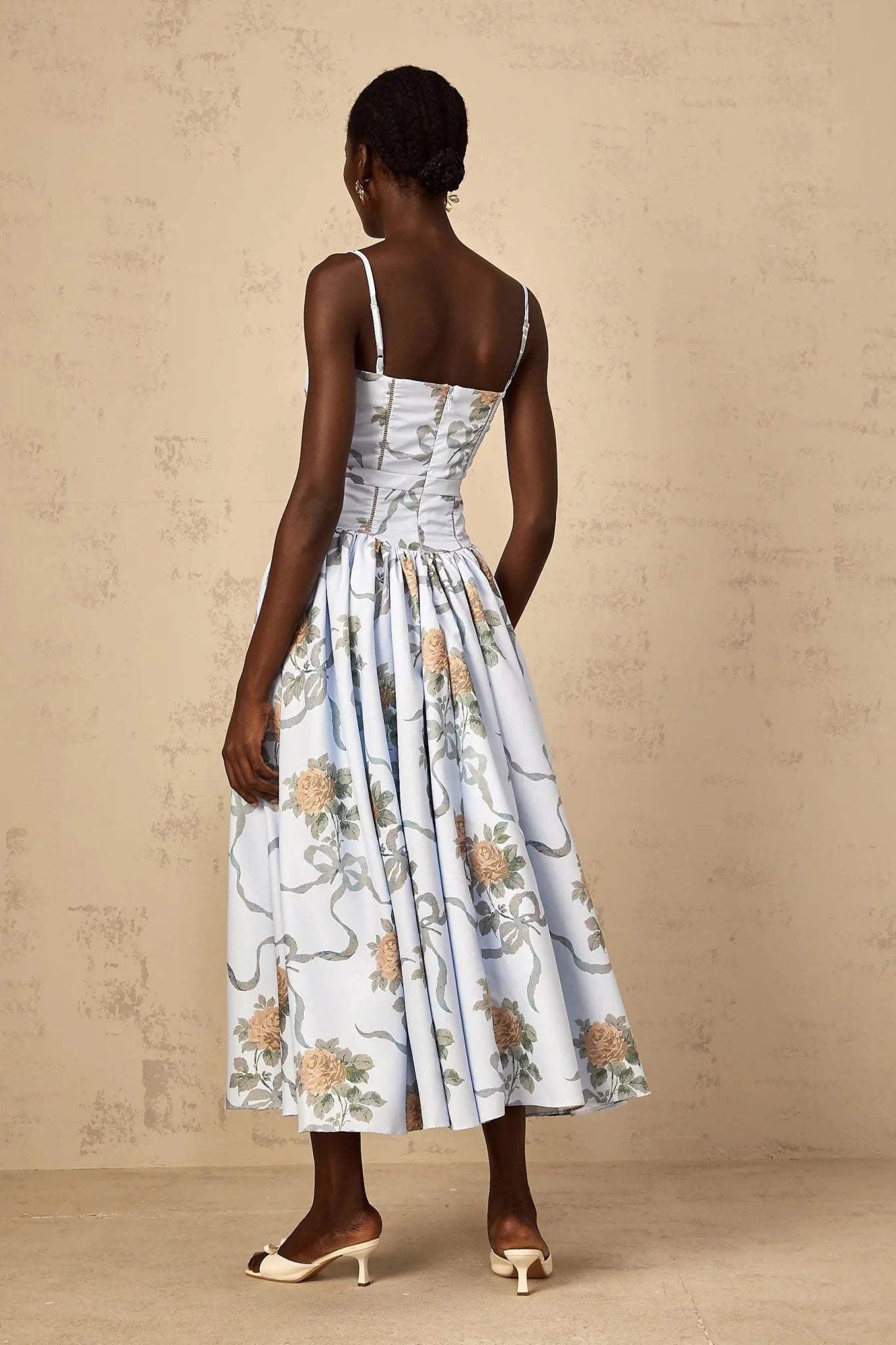 Charleigh Midi Dress Blue Floral Print Square Neck Sleeveless Slit
