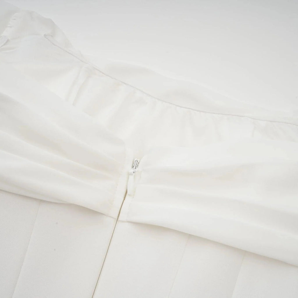 Charleigh Mini Dress White Ribbon Ruched Layered