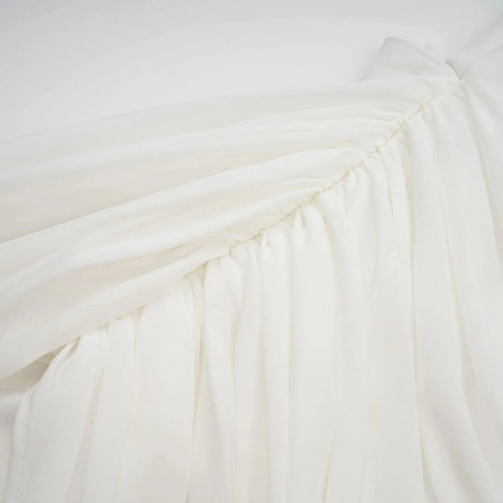 Charleigh Mini Dress White Ribbon Ruched Layered