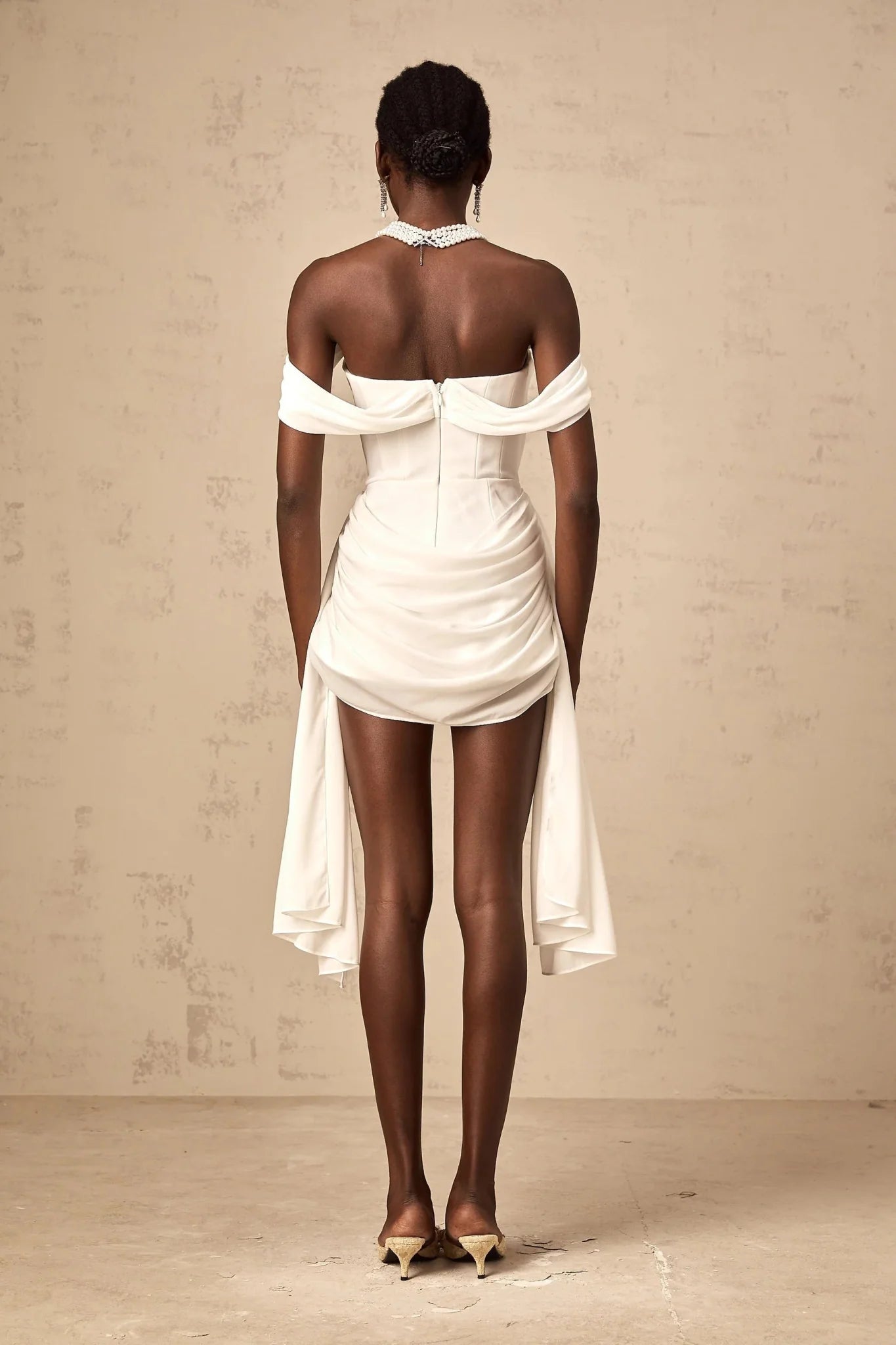Charleigh Mini Dress White Ribbon Ruched Layered