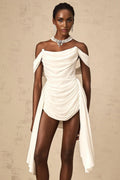 Charleigh Mini Dress White Ribbon Ruched Layered