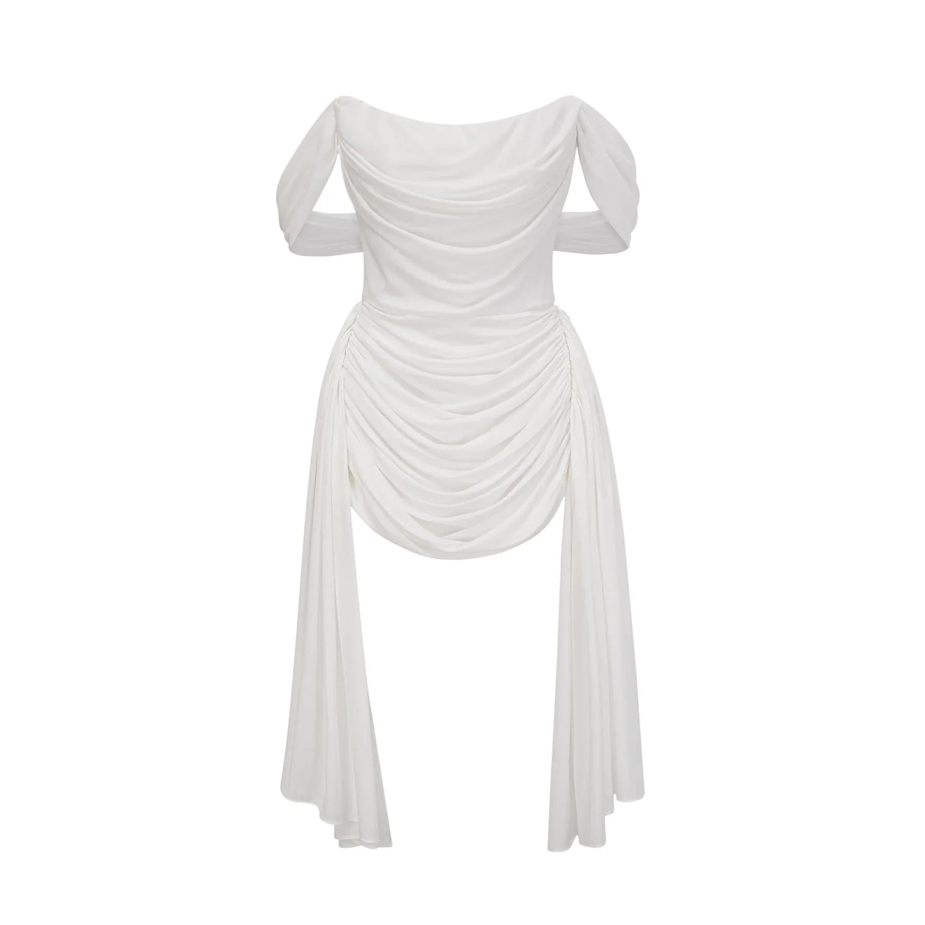 Charleigh Mini Dress White Ribbon Ruched Layered