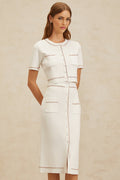 Charlotte Knit Top & Skirt - Crystal Embellishment - Patch Pockets - Ribbed Hem - Press - Stud Fastening