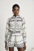 Charlotte Shirt & Shorts - Long Sleeve All - Over Graphic - Front Button Fastening - Elasticated Waist Thigh Length