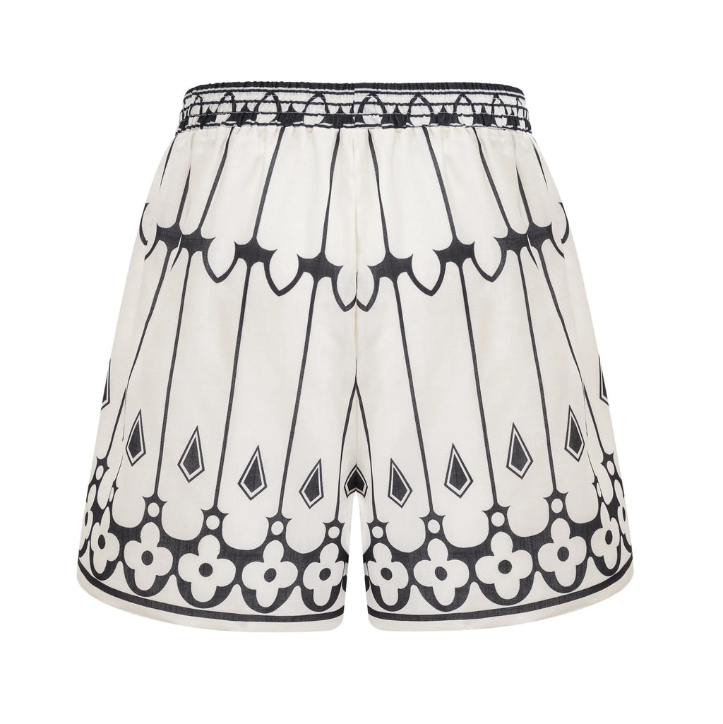 Charlotte Shirt & Shorts - Long Sleeve All - Over Graphic - Front Button Fastening - Elasticated Waist Thigh Length
