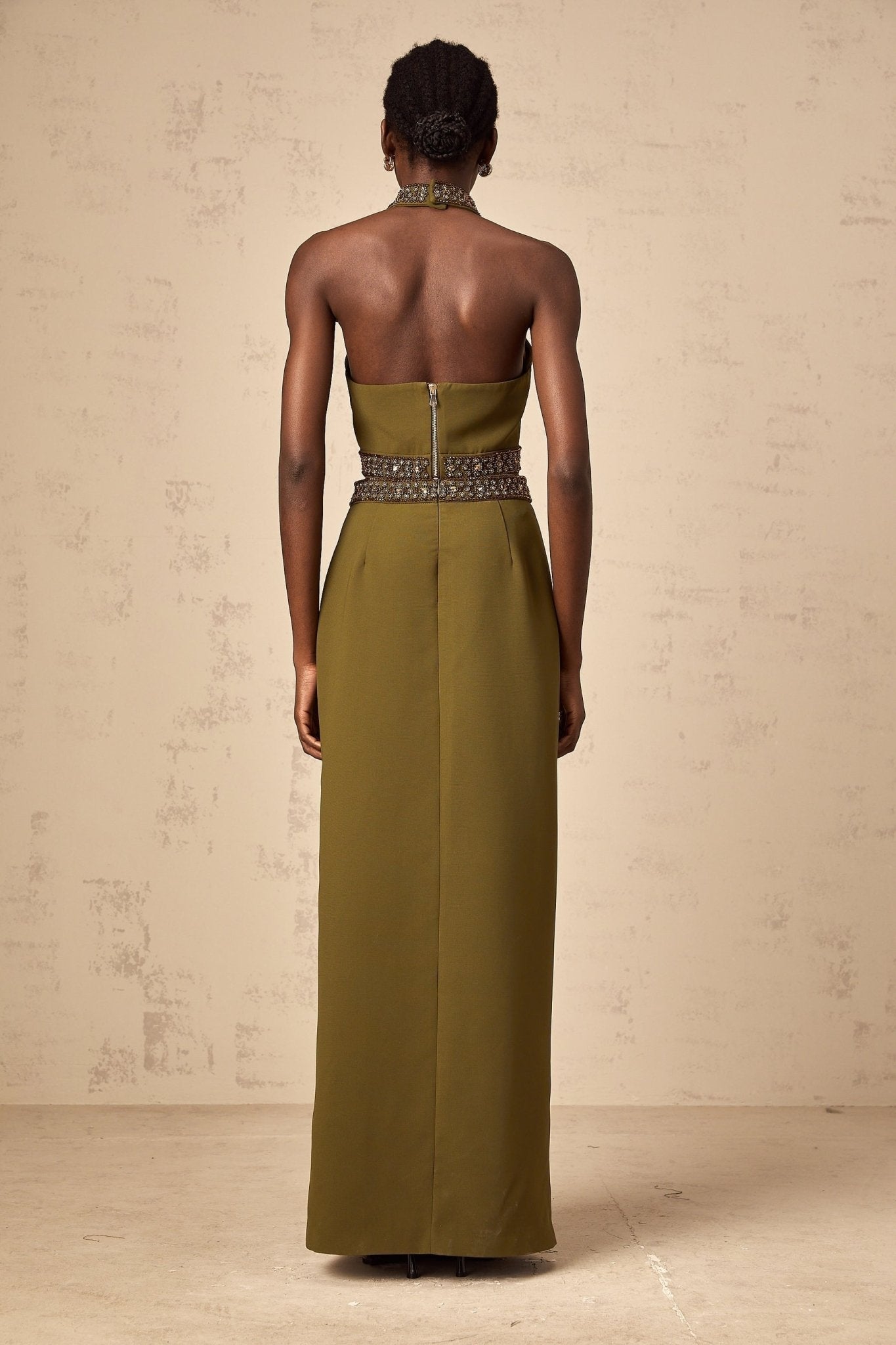 Charlotte Skirt & Top Set - Halterneck Design - Bead Embellishments - Open Back - High Slit