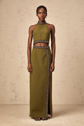 Charlotte Skirt & Top Set - Halterneck Design - Bead Embellishments - Open Back - High Slit