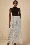 Charlotte Skirt & Top Set - Mock Neck Top with Boned Bodice - Semi - Sheer Corset Style - Sequin Embellished Fringed Skirt