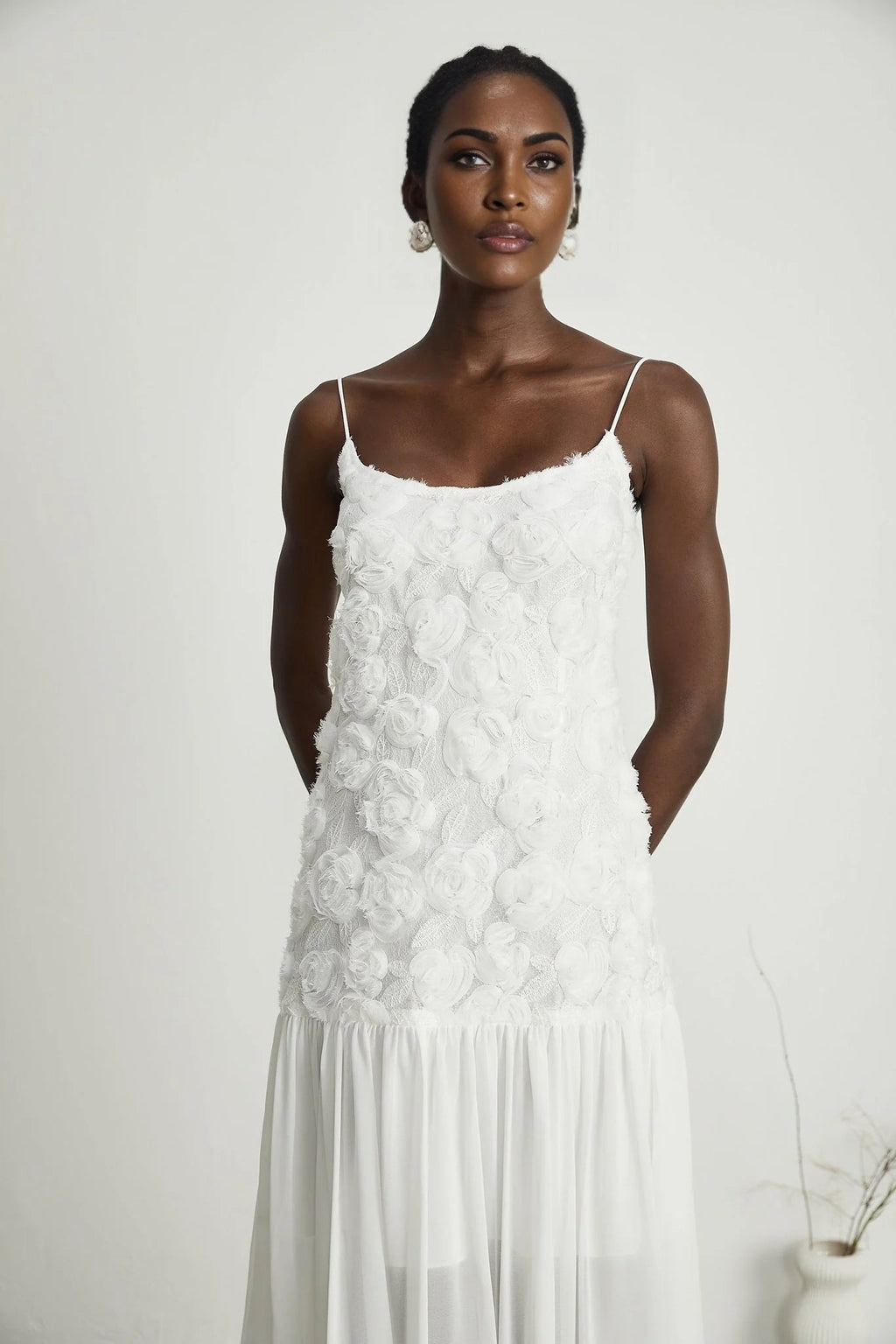 Chelsea Floral Maxi Dress - Square Neck - Spaghetti Straps - Panelled Appliqué Detailing - Rear Zip Fastening