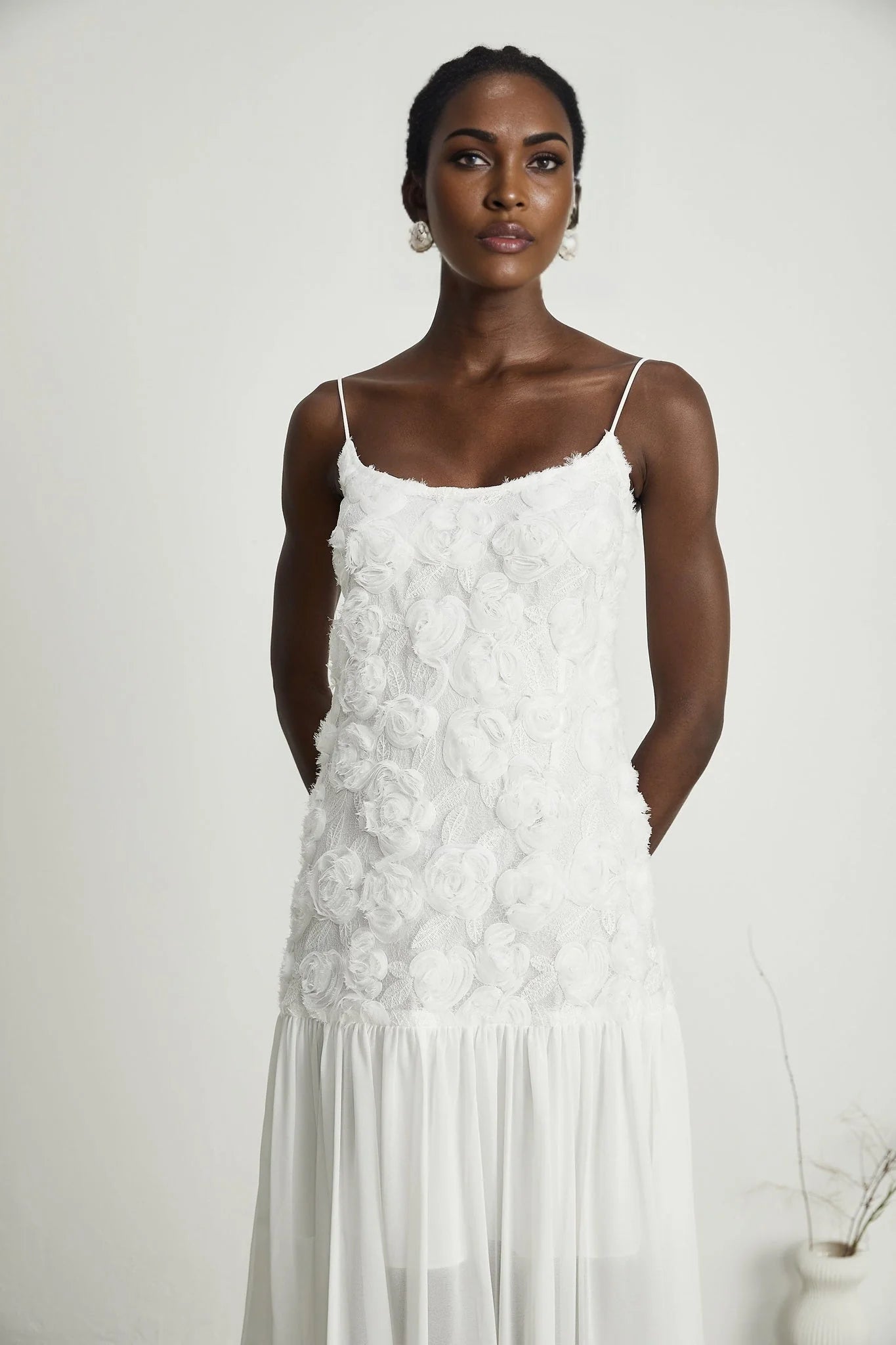 Chelsea Floral Maxi Dress - Square Neck - Spaghetti Straps - Panelled Appliqué Detailing - Rear Zip Fastening
