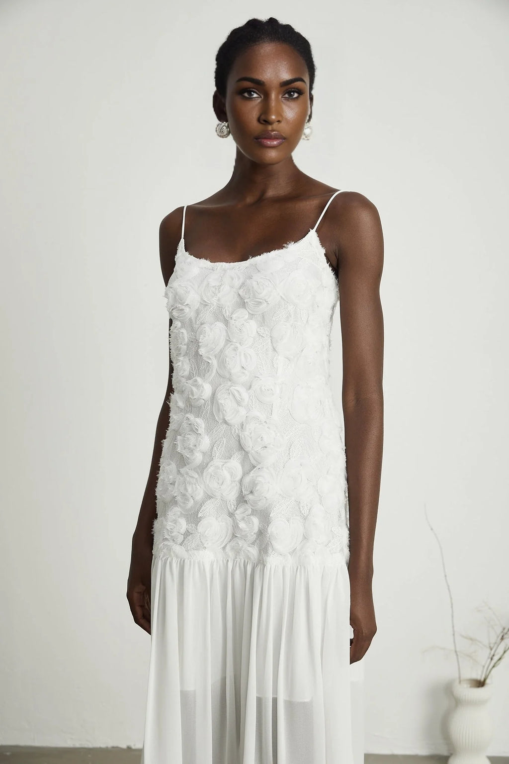 Chelsea Floral Maxi Dress - Square Neck - Spaghetti Straps - Panelled Appliqué Detailing - Rear Zip Fastening