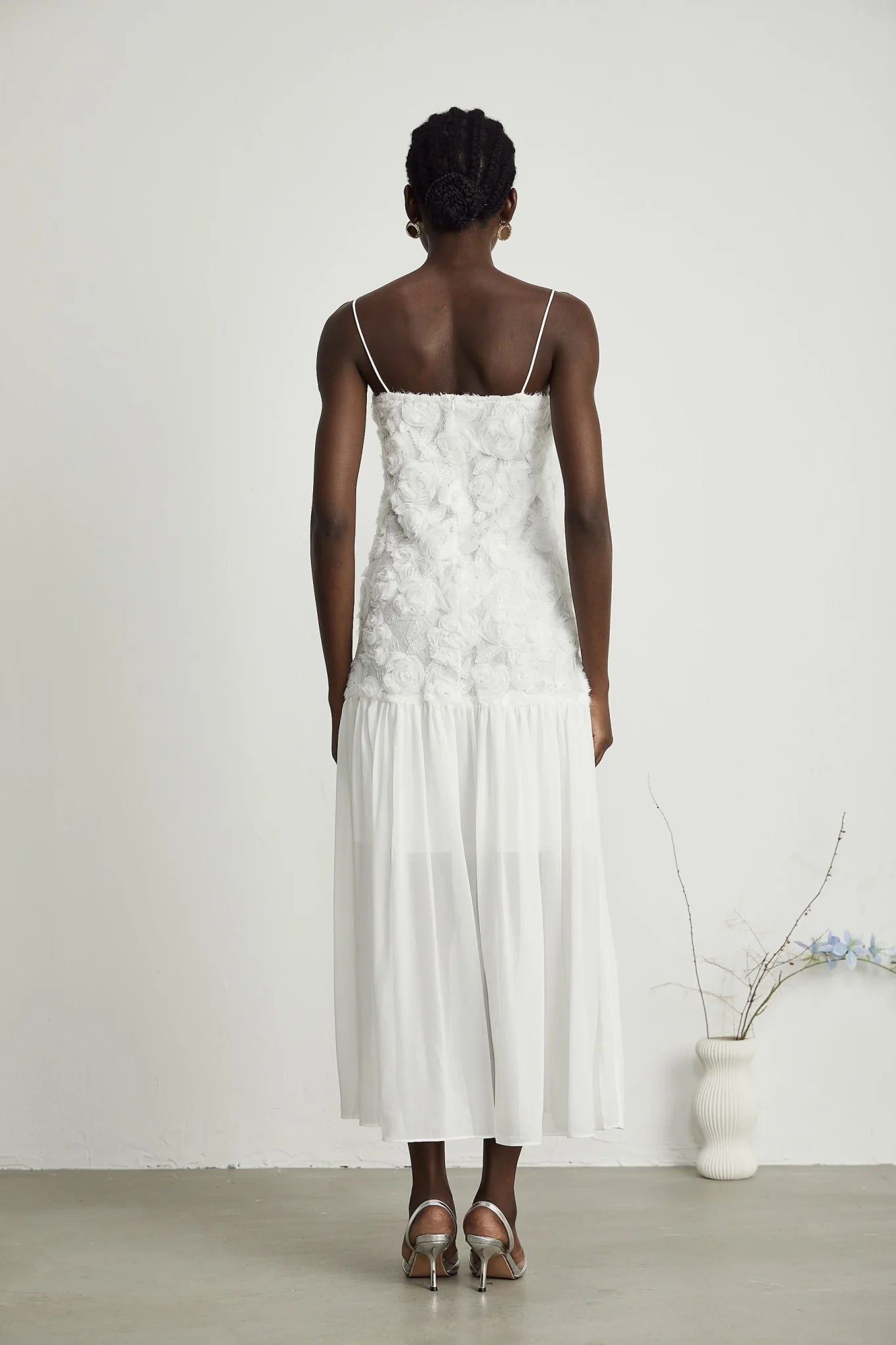 Chelsea Floral Maxi Dress - Square Neck - Spaghetti Straps - Panelled Appliqué Detailing - Rear Zip Fastening