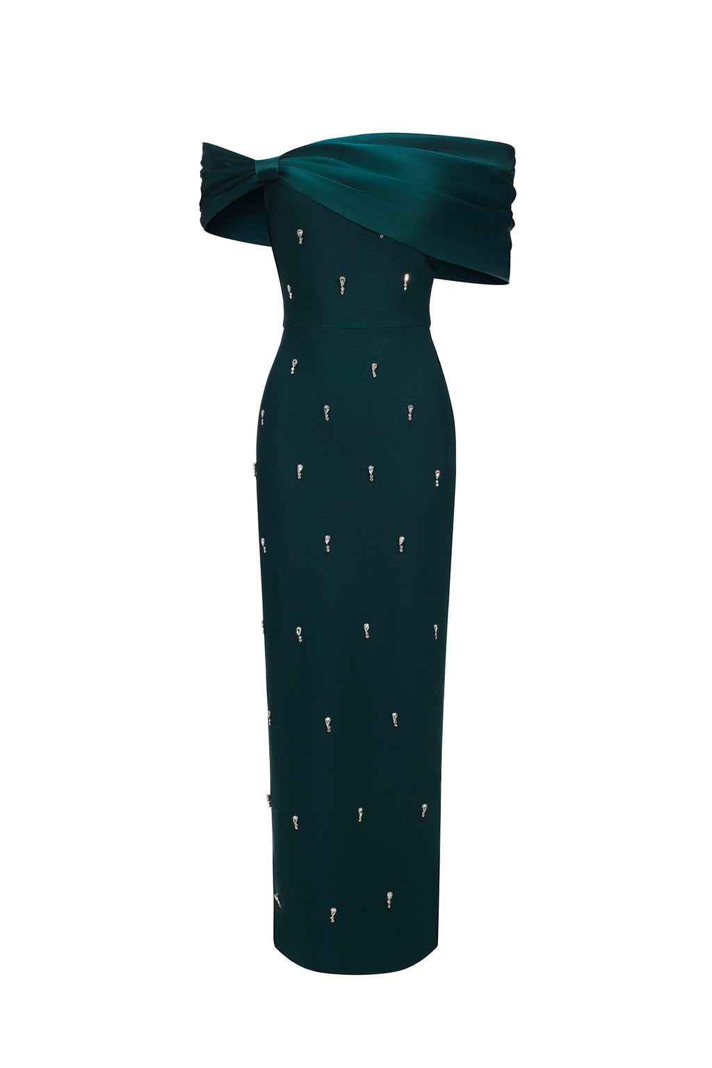 Cherish Green One-Shoulder Bow Detail Diamond Embellished Bodycon Dress