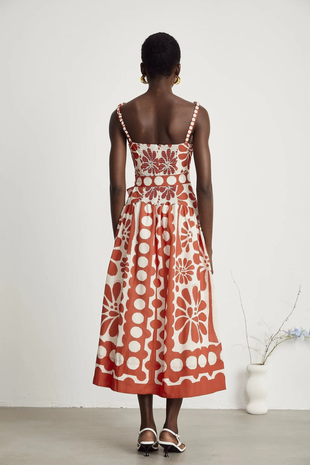 Cherish Midi Dress - Sleeveless Wide Strap Graphic Waist Tie Zip Closure Flattering Length