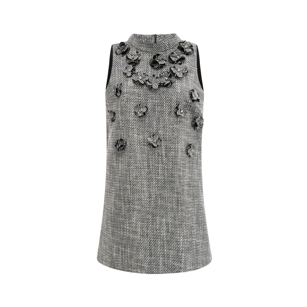 Cherish Mini Dress - Crew Neck - Sleeveless - Faux - Flower Detailing - A - Line Silhouette