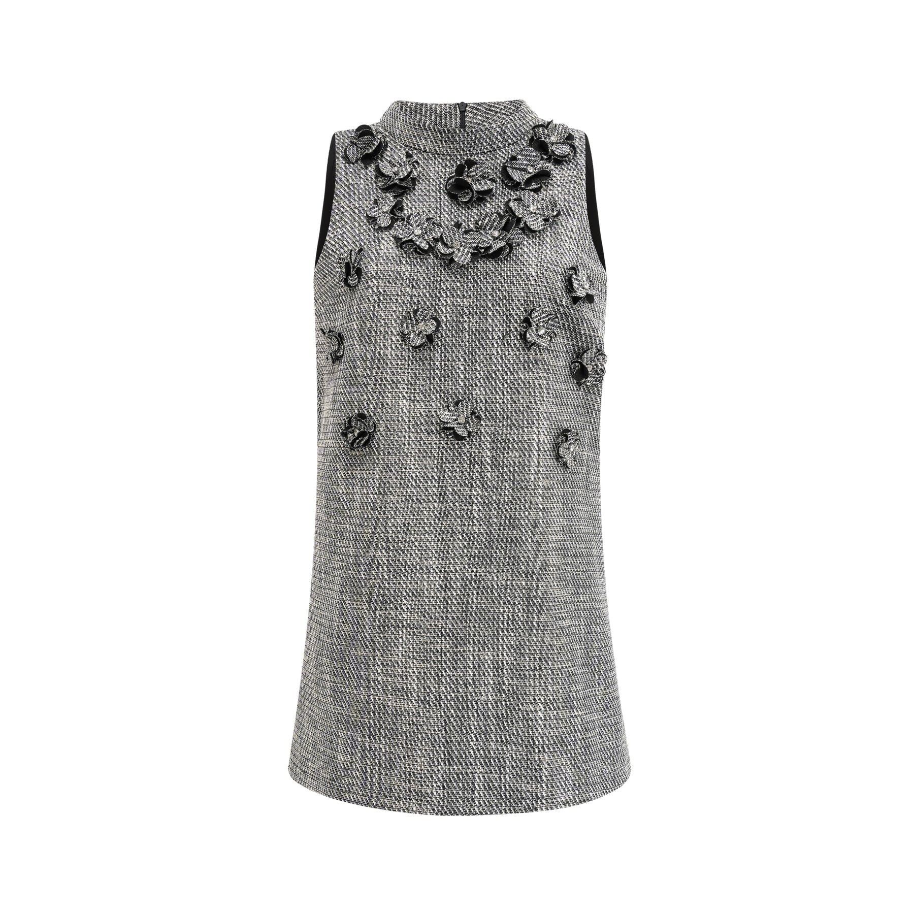 Cherish Mini Dress - Crew Neck - Sleeveless - Faux - Flower Detailing - A - Line Silhouette