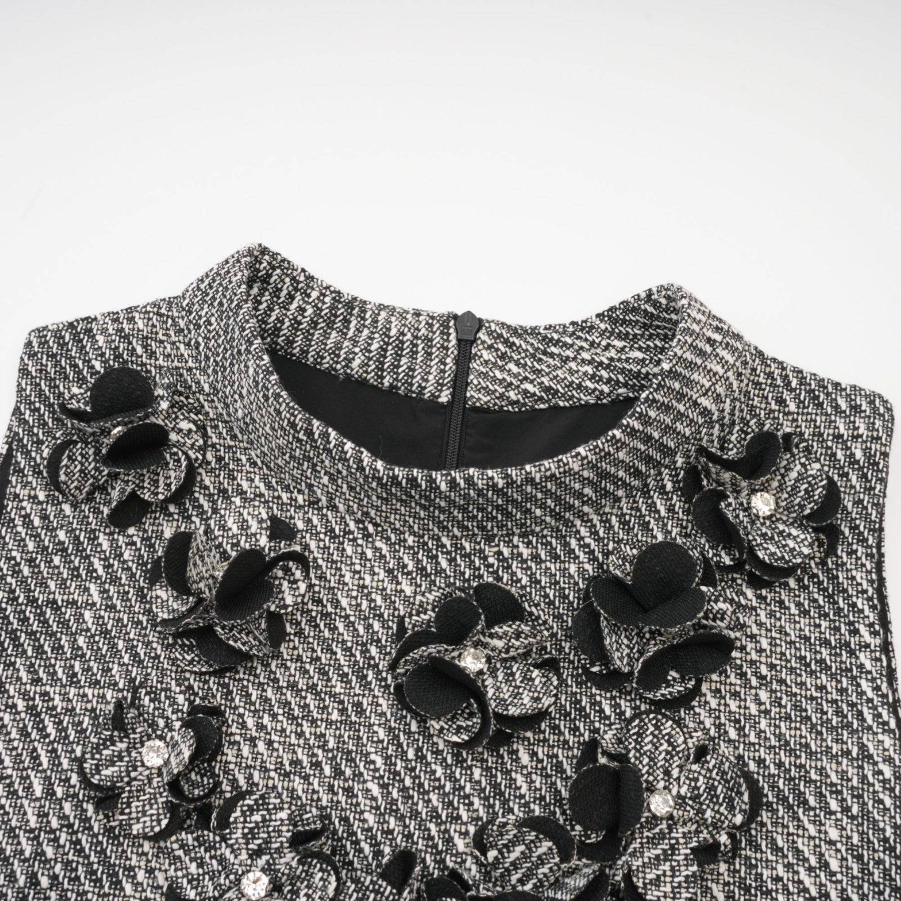 Cherish Mini Dress - Crew Neck - Sleeveless - Faux - Flower Detailing - A - Line Silhouette