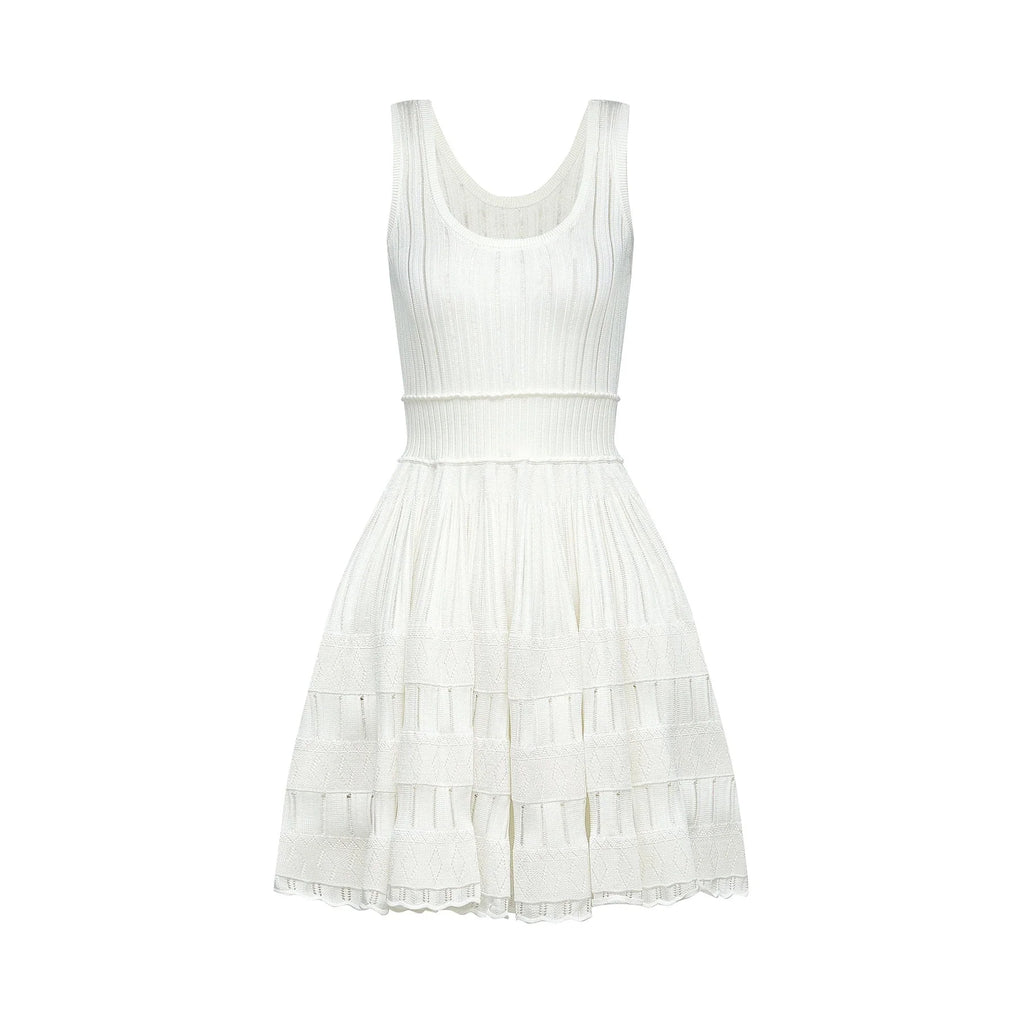 Cherish Mini Dress - U - neck - Sleeveless - Cut - out & Pleated Detailing - Flared Skirt