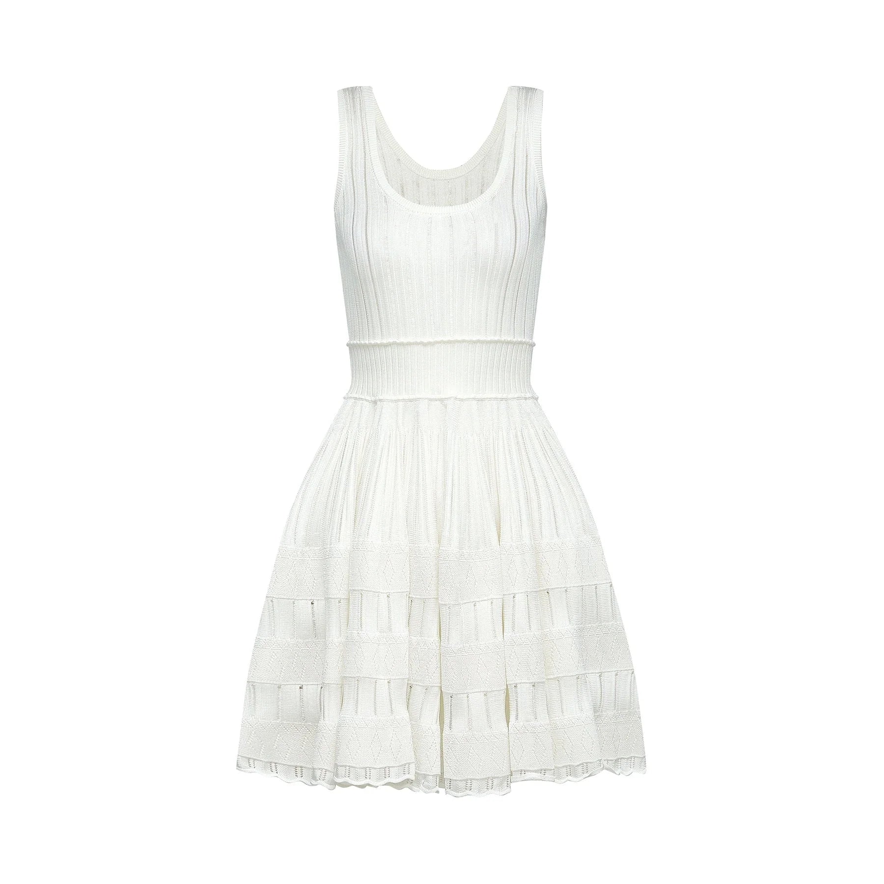 Cherish Mini Dress - U - neck - Sleeveless - Cut - out & Pleated Detailing - Flared Skirt