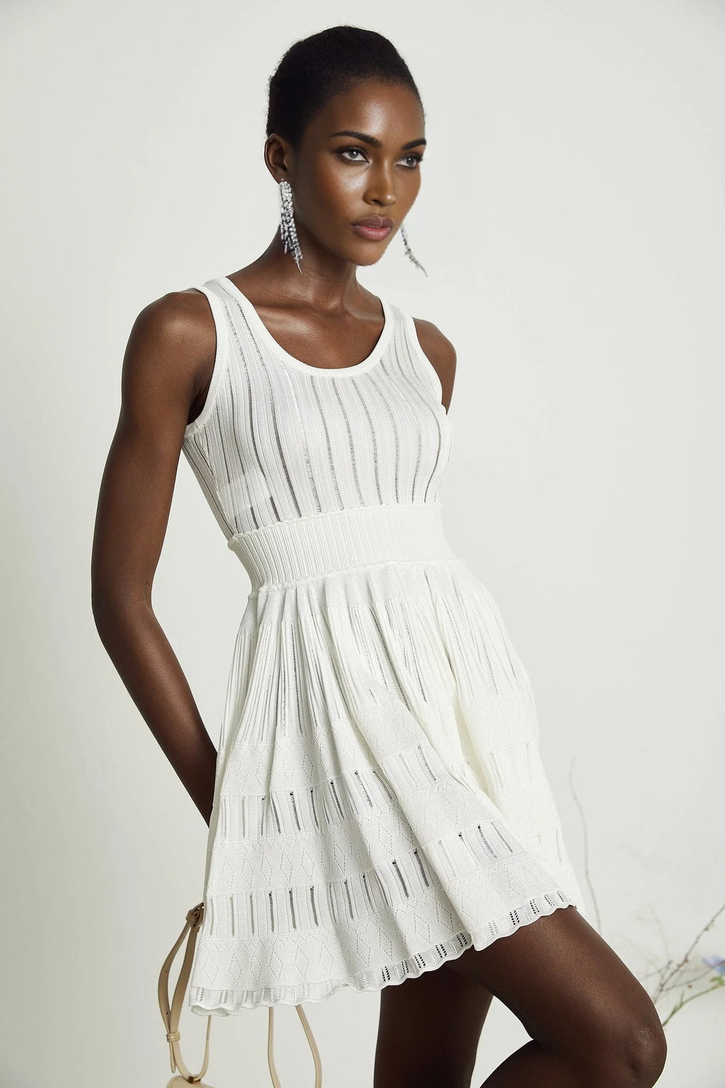 Cherish Mini Dress - U - neck - Sleeveless - Cut - out & Pleated Detailing - Flared Skirt