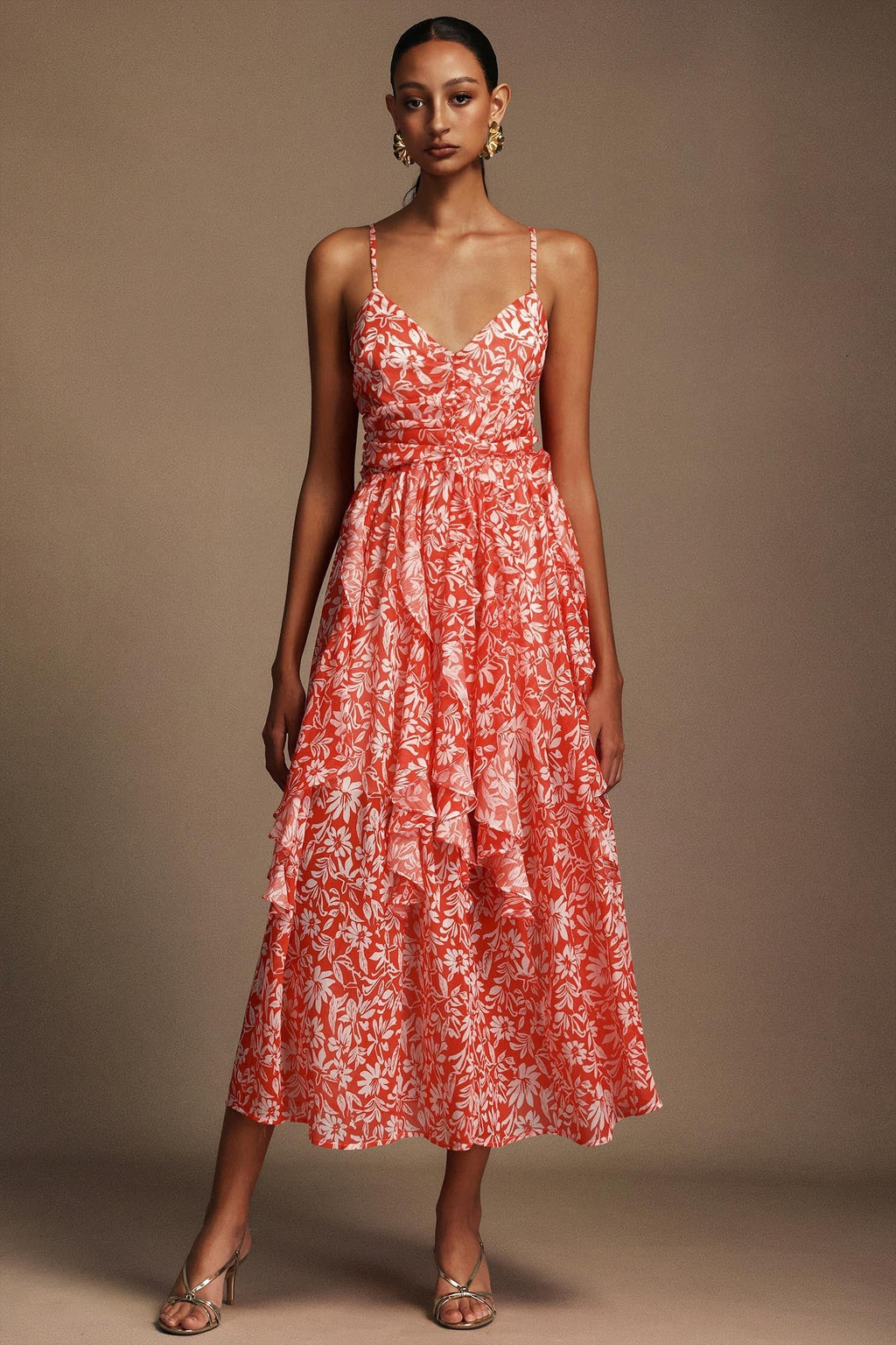 Cherish Red Floral Halter Midi Dress