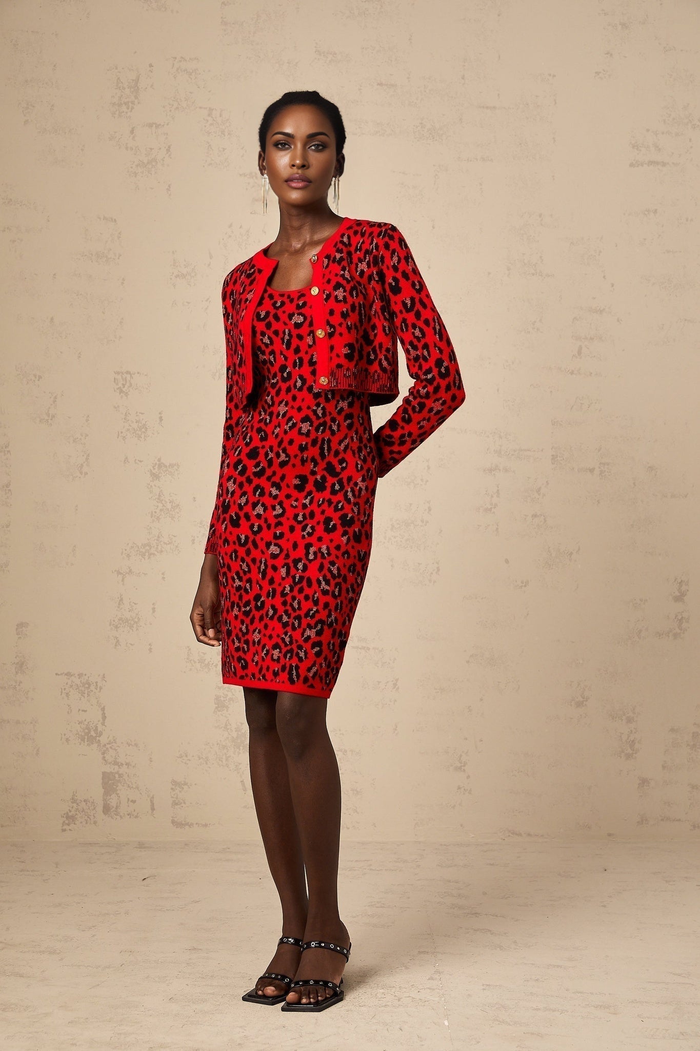 Cheyenne Cardigan - Leopard Pattern - Lurex Detailing - Front Button Fastening