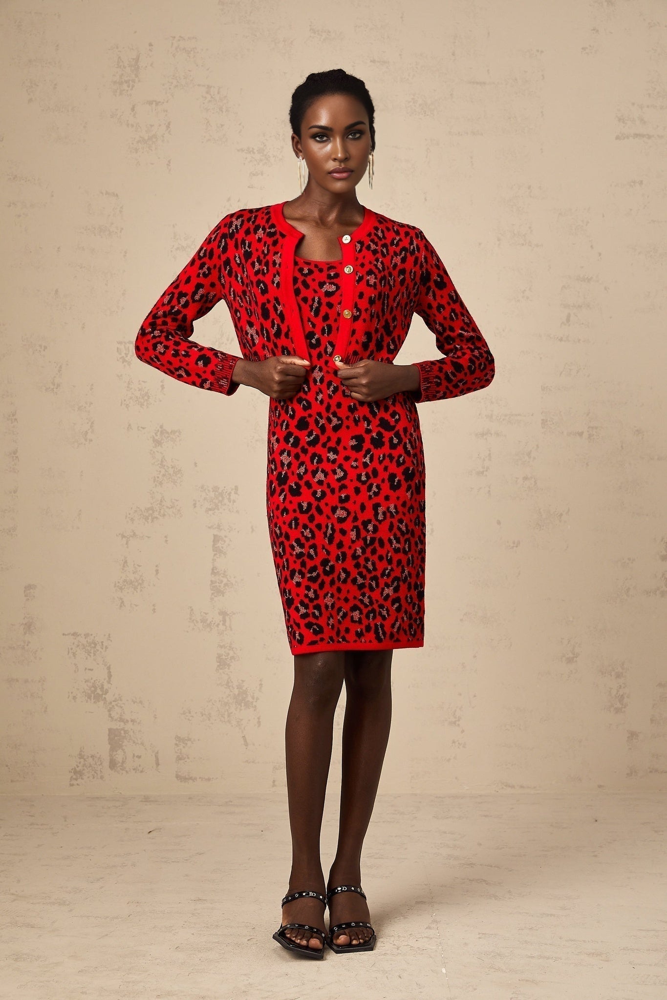 Cheyenne Cardigan - Leopard Pattern - Lurex Detailing - Front Button Fastening