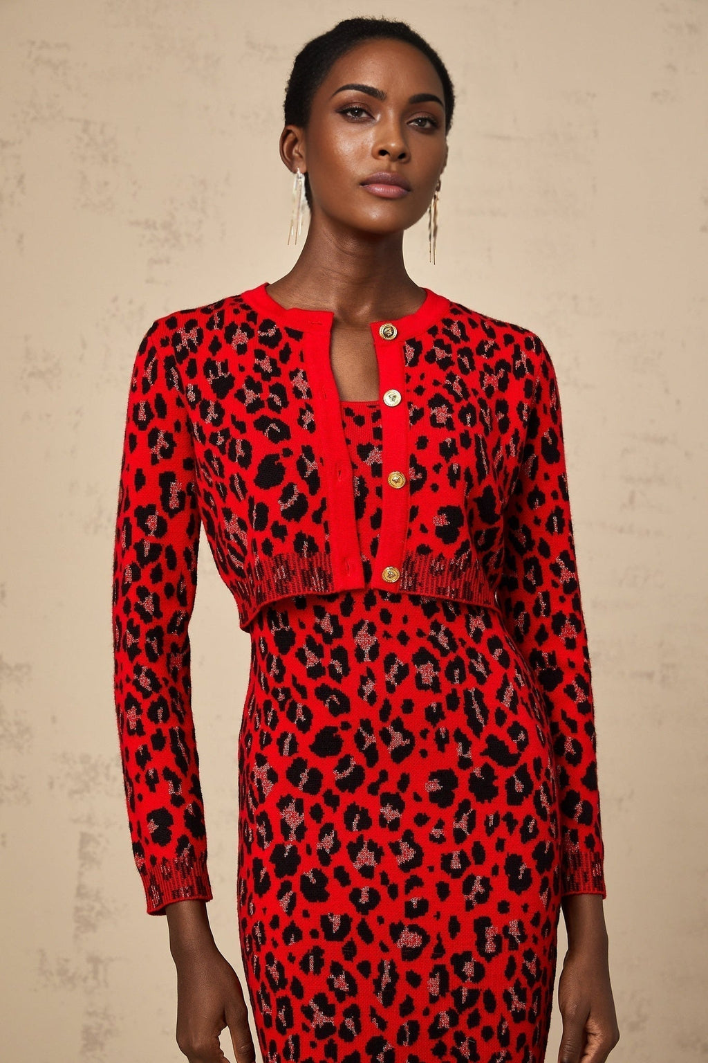 Cheyenne Cardigan - Leopard Pattern - Lurex Detailing - Front Button Fastening