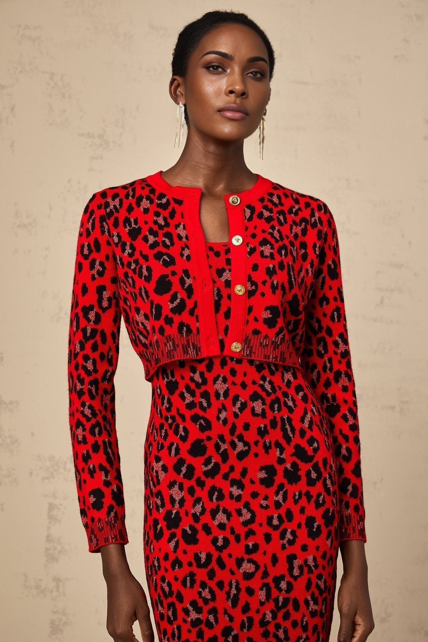 Cheyenne Cardigan - Leopard Pattern - Lurex Detailing - Front Button Fastening