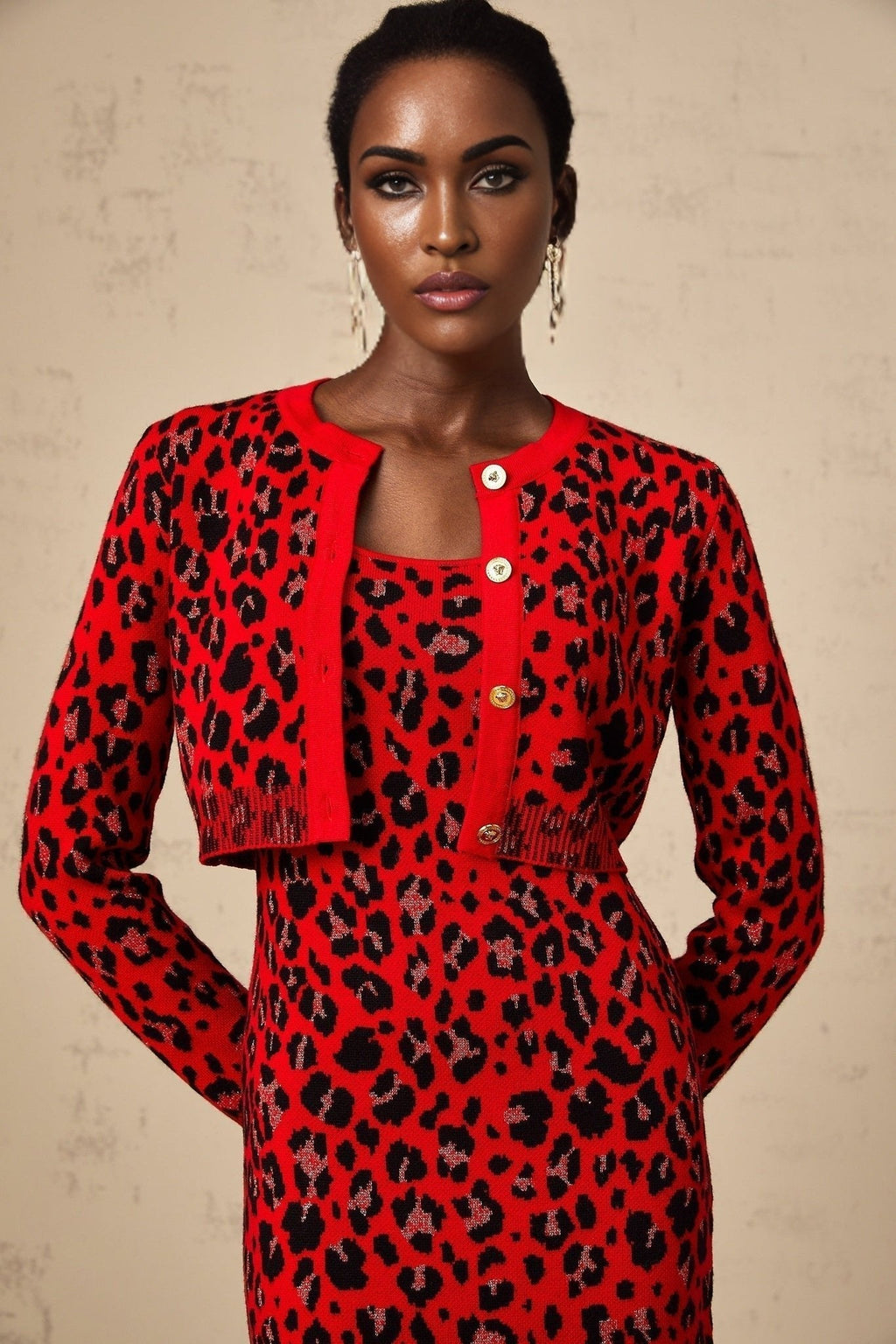 Cheyenne Cardigan - Leopard Pattern - Lurex Detailing - Front Button Fastening