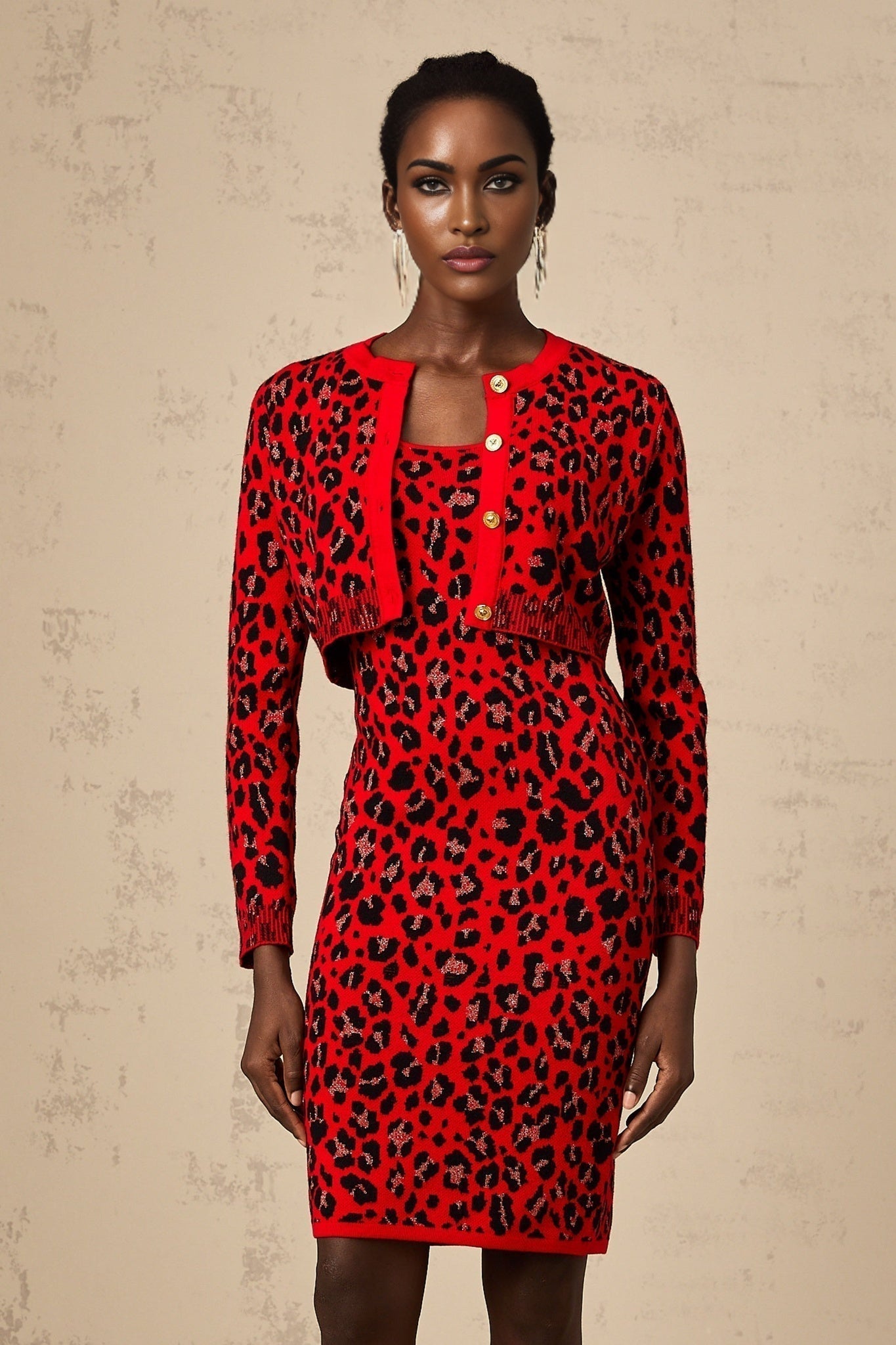 Cheyenne Cardigan - Leopard Pattern - Lurex Detailing - Front Button Fastening