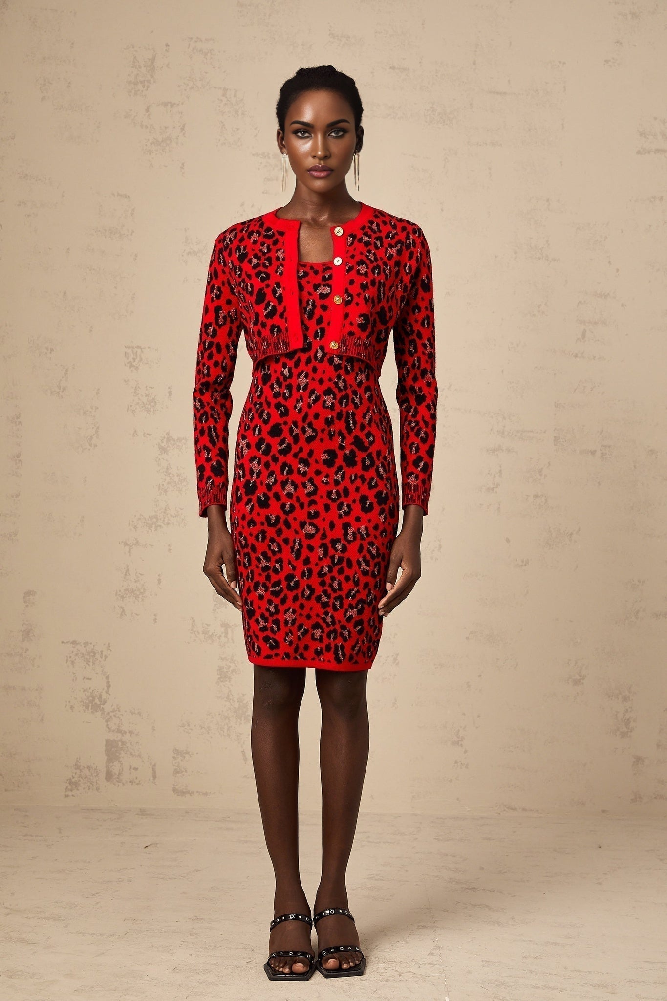 Cheyenne Cardigan - Leopard Pattern - Lurex Detailing - Front Button Fastening